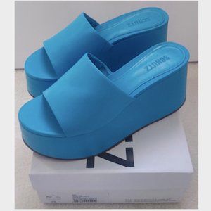 SCHUTZ Marih Leather Platform Wedge Slides True Blue